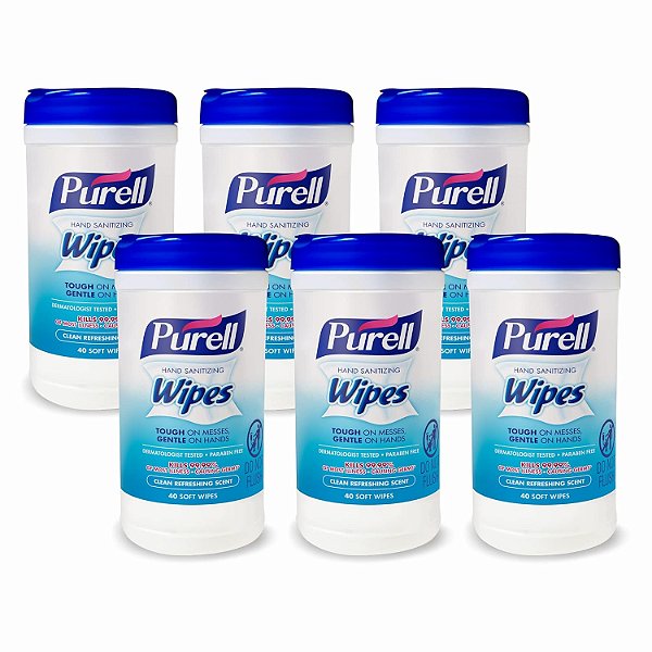 Lenços umedecidos desinfetantes Purell, aroma limpo e refrescante, lata com 40 lenços umedecidos (embalagem com 6) - 9120-06-CMR