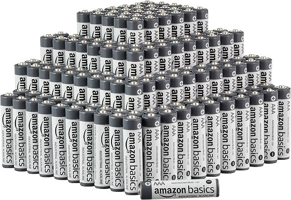 Pilhas Alcalinas Industriais AAA Amazon Basics, 200 unidades, 1,5 Volts, Vida Útil de 5 anos