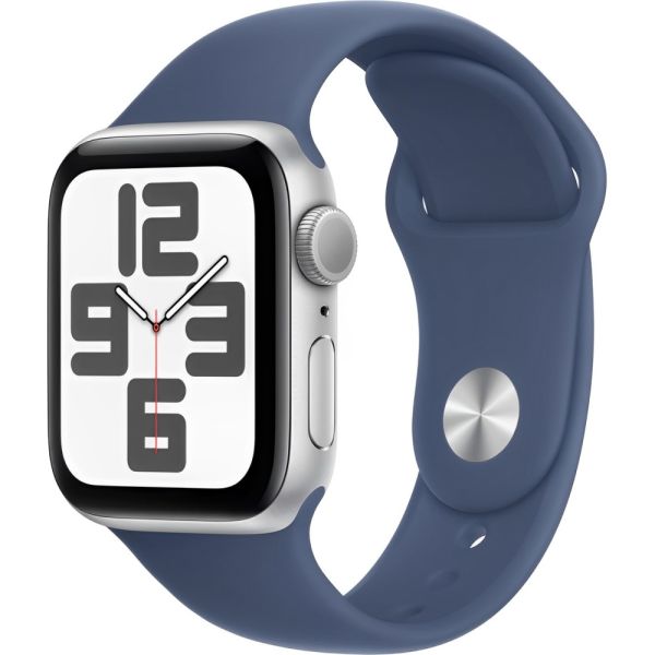 Apple Watch SE 2ª geração (2024) caixa de alumínio prateada pulseira esportiva em cor demin 44 mm MXEH3LL/A M/L