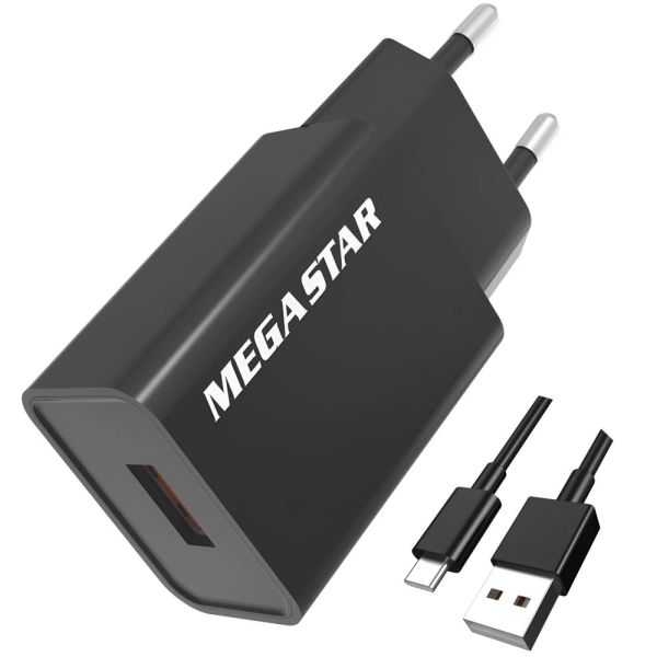 Carregador de Parede Mega Star CH400 USB-A 10 W + Cabo USB-C - Preto
