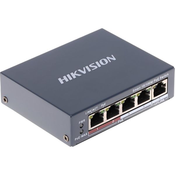 Comutador POE Hikvision DS-3E1105P-EI/M POE Inteligente de 4 portas Fast Ethernet