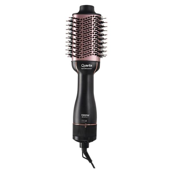 Escova Secadora de Cabelo Quanta QTES6000 1300 W 2 em 1 Bivolt - Preto/Rosa Dourado