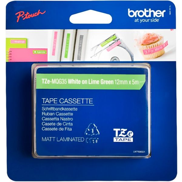Fita para Rotulador Brother P-Touch TZE-EMQG35 12 mm - Branco/Verde 5 metros