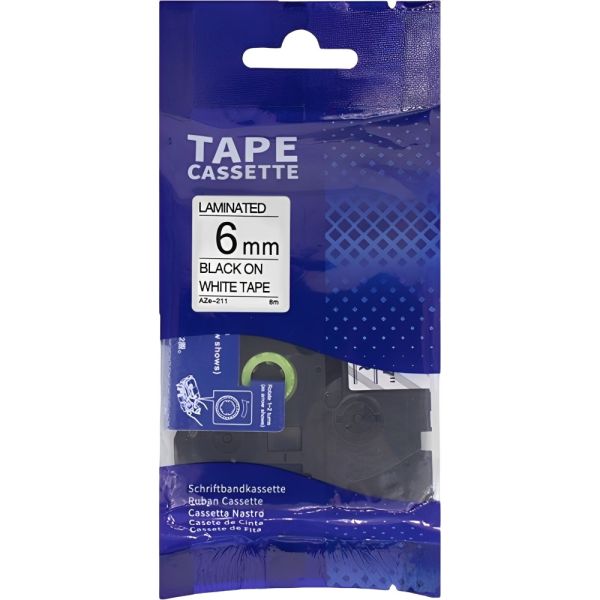 Fita para Rotuladora Eletrônica Quanta AZE-211 6 mm - Preto/Branco
