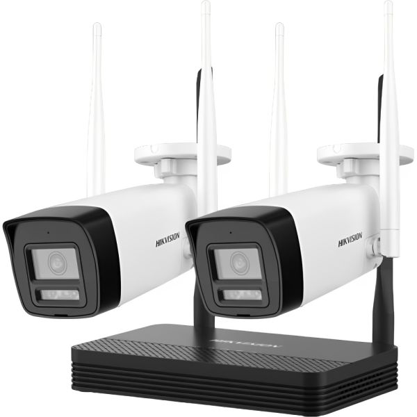 Kit de Vigilância CCTV NVR Hikvision NKS422W0H 4 CH + 2 Câmeras Wifi - Branco/Preto