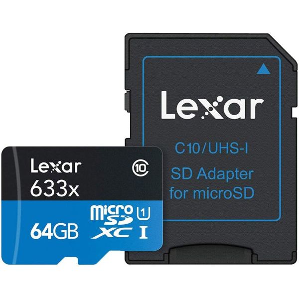 Memória Micro SD Lexar Professional 633X 100-45 MB/s C10 U3 64 GB (LSDMI64GBBNL633A)