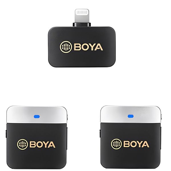 Microfone Boya BY-M1V6 Sem Fio Lightning -  Preto/Cinza (2TX+1RX)