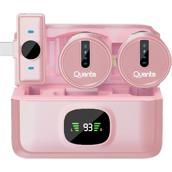 Microfone Sem Fio Dual Quanta QTMDM30 (2TX +1RX) - Rosa
