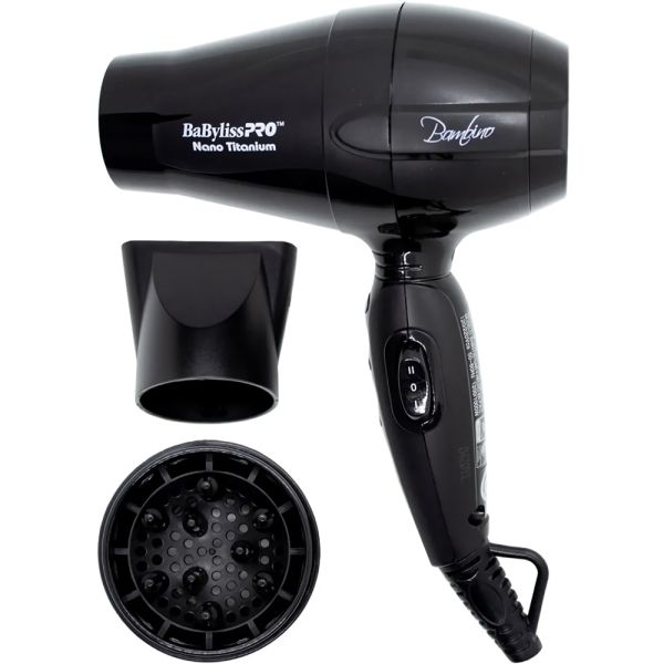 Mini Secador de Cabelo BaBylissPro Bambino BNT5510 Nano Titanium para Viagem 1200 W - Preto