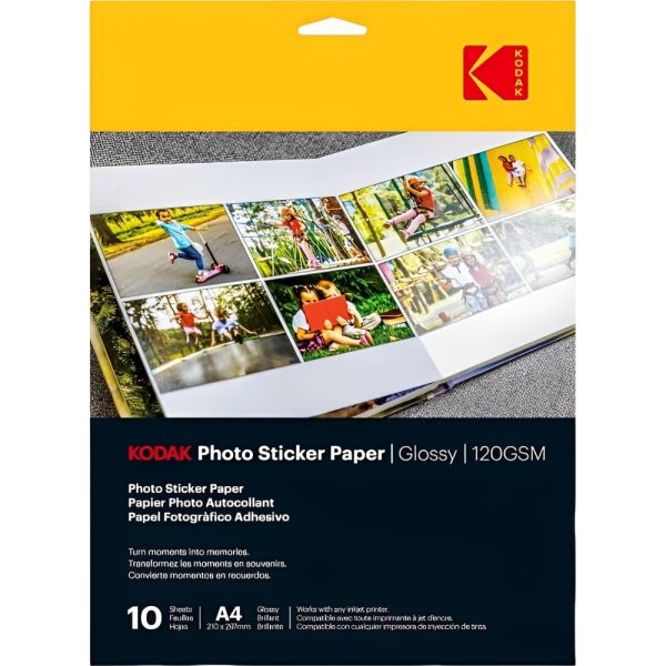 Papel Fotográfico A4 Glossy Kodak Adesivo Para Impressora Jato de Tinta - 10 Folhas