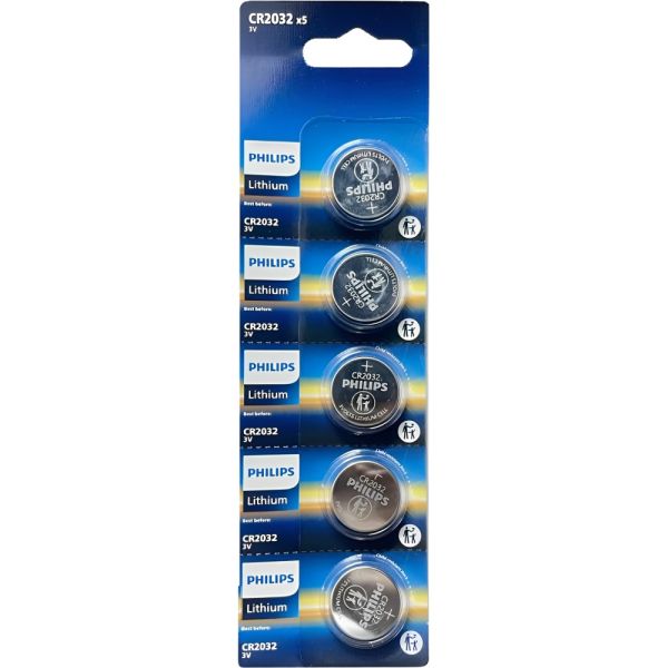 Pilha Botão Philips CR2032 - 5 unidades