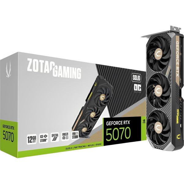 Placa de Vídeo Zotac GeForce RTX 5070 Gaming Solid OC 12 GB GDDR7 (ZT-B50700J-10P)