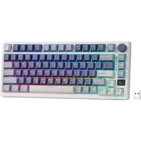 Teclado Mecânico Royal Kludge RKR75 75% RGB USB-C Switch Blue - Sky Cyan (Português)