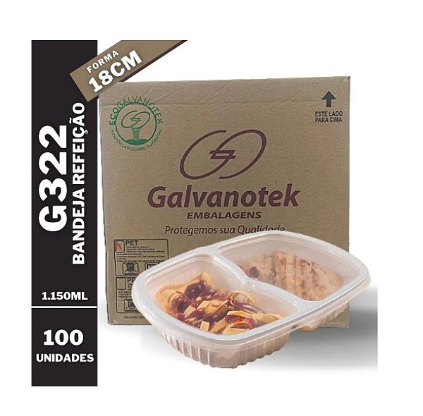 Galvanotek G322 Embalagem 2Divisoes 1150ml freezer e microondas c/tampa c/100 unids