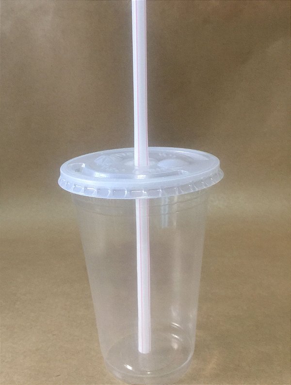 Kit Milkshake 400ml - Copo PP ,Tampa Translucida e Canudo Biodegradavel Transparente 1000 unids