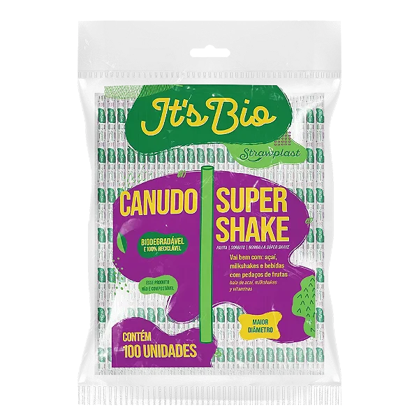 Canudo Biodegradavel Super Shake Embalado 21cmx10mm 15pctsx100unids
