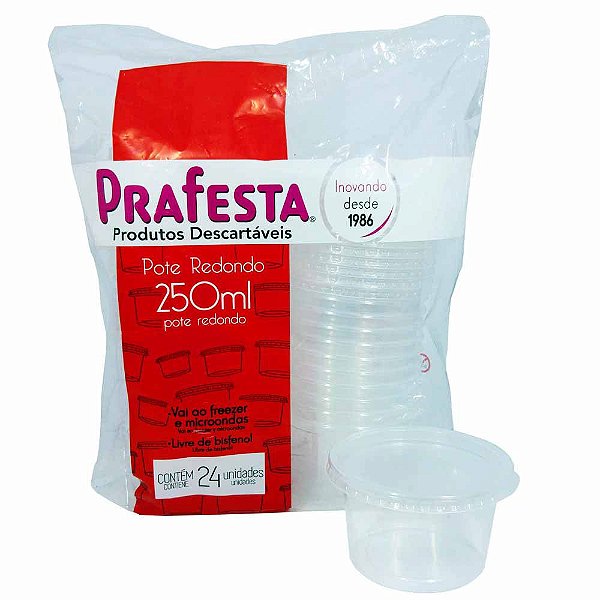 Pote PraFesta 250ml PP Redondo c/tampa c/24 unids