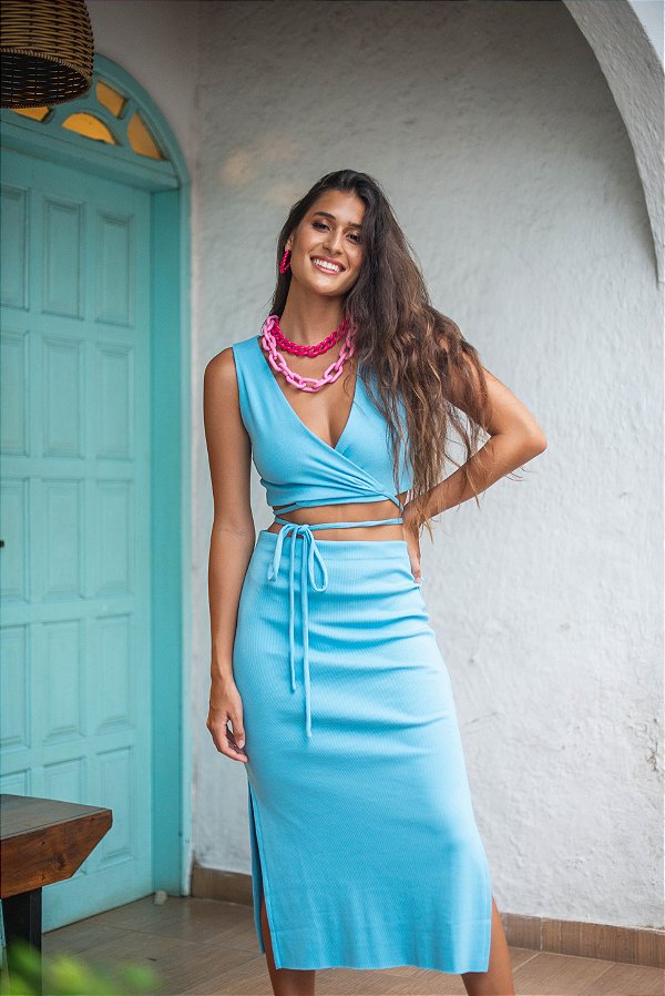 saia midi malha canelada