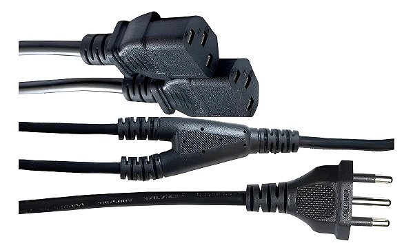 CABO DE FORÇA TRIPOLAR CPU 10A COM PLUG FÊMEA C13 2 VIAS 180° MACHO TRIPOLAR 180°