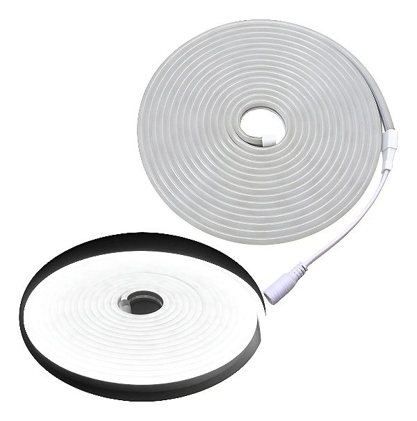 FITA DE LED NEON 12V BRANCO FRIO (6500K) C/SILICONE 3528 60LED + IP67 + 5M