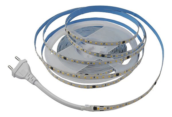 FITA DE LED 220V BRANCO FRIO (6500K) 3528 120LED + IP44 + 10M (TOMADA)