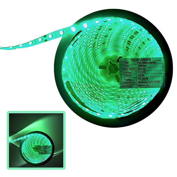 FITA DE LED 12V VERDE 5050 60LED + IP65 + 5M