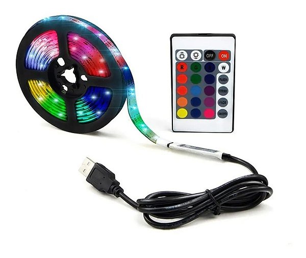 FITA DE LED RGB 5V (VERDE/AZUL/VERMELHO) 5050 + IP20 + 2M (COM CONTROLE)