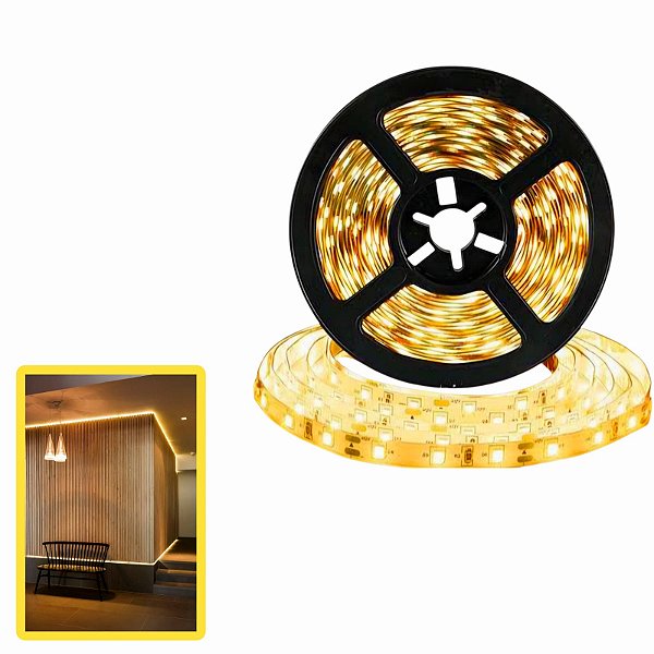 FITA DE LED 12V BRANCO QUENTE (3000K) 3528 240LED + IP20 + 5M