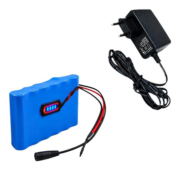Bateria Li-ion 18650 12V 4.4ah Placa Bms + indicador De Carga + Carregador 12V