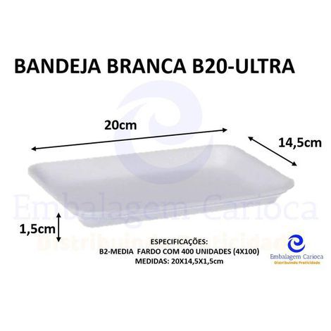 BANDEJA BRANCA B20 (B2 MEDIA) C/400 ULTRA 20X15,8X2,0