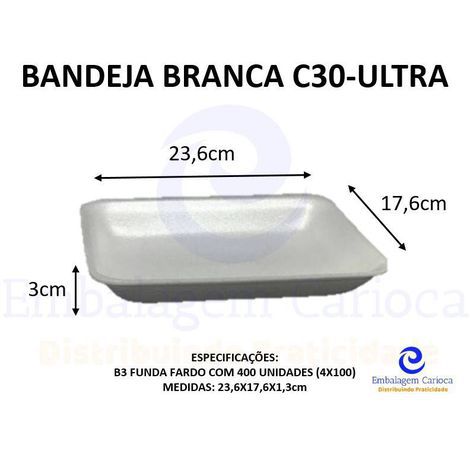 BANDEJA BRANCA C30 (B3 FUNDA) C/400 ULTRA 23,6X17,6X3,0