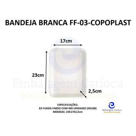 BANDEJA BRANCA FF-03 (B3 FUNDA) C/400 COPOPLAST 23X17X2,5