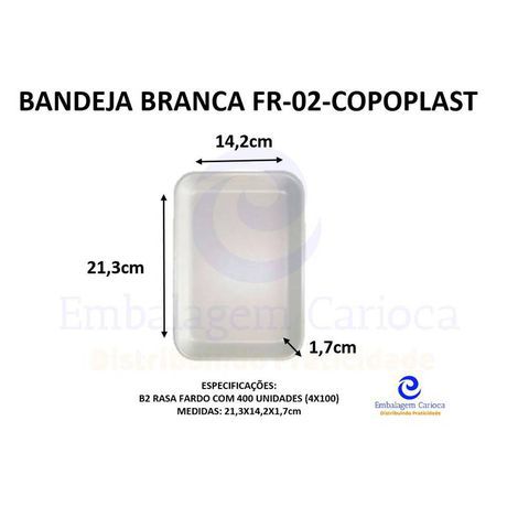 BANDEJA BRANCA FR-02 (B2 RASA) C/400  COPOPLAST 21,3X14,2X1,7