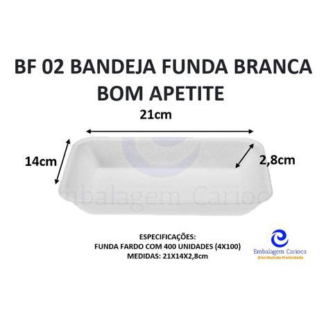 BF 02 BANDEJA FUNDA BRANCA 210X140X28MM B2 FUNDA C/400 BOM APETITE