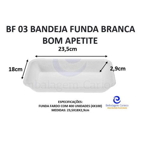 BF 03 BANDEJA FUNDA BRANCA 235X180X29MM B3 FUNDA C/400 BOM APETITE