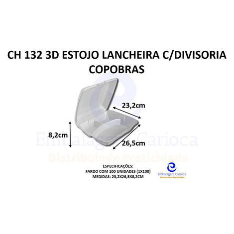 CH 132 3D ESTOJO LANCHEIRA C/ 3 DIVISORIA FD C/100 COPOBRAS 23,2X26,5X8,2