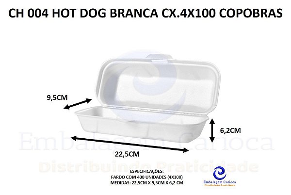CH 004 HOT DOG BRANCA CX.4X100 COPOBRAS 22,5X9,5X6,2