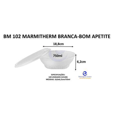 BM 750Q (BM 102) MARMITHERM BRANCA BASE QUADRADA 188X62MM 750ML  100UN BOM APETITE