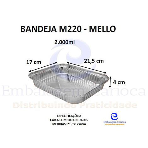 BANDEJA ALUMINIO M220 CX.100 MELLO-2.000ML
