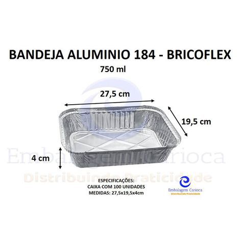 BF50010 - BANDEJA ALUMINIO 184 BRICOFLEX 1500ML CX 100UN
