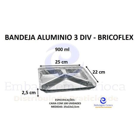 BF50011 - BANDEJA ALUMINIO 900ML 3 DIVISORIAS BRICOFLEX CX 100UN