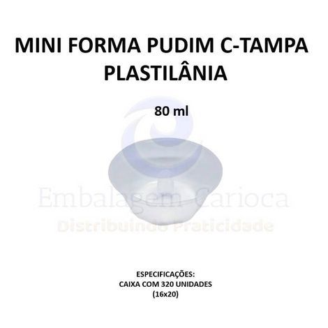 MINI FORMA PUDIM 80ML C/ TAMPA 16X20 PLASTILANIA