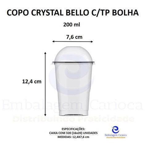 COPO CRYSTAL BELLO 200ML C/TP BOLHA 16X20 PLASTILANIA