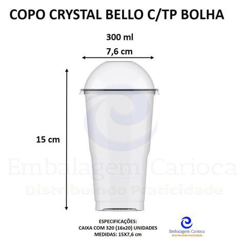 COPO CRYSTAL BELLO 300ML C/TP BOLHA 16X20 PLASTILANIA