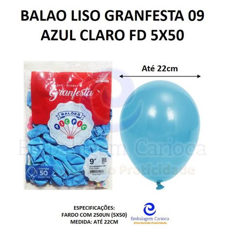 BALAO LISO GRANFESTA 09 AZUL CLARO FD 5X50