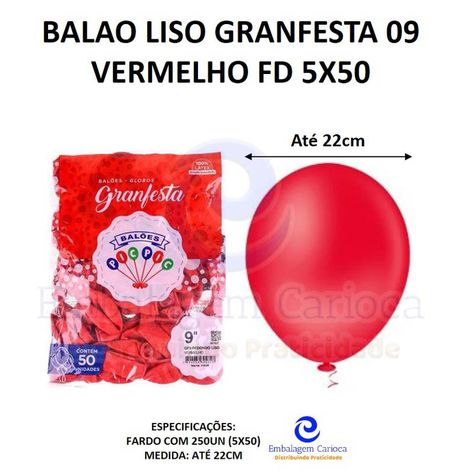 BALAO LISO GRANFESTA 09 VERMELHO FD 5X50