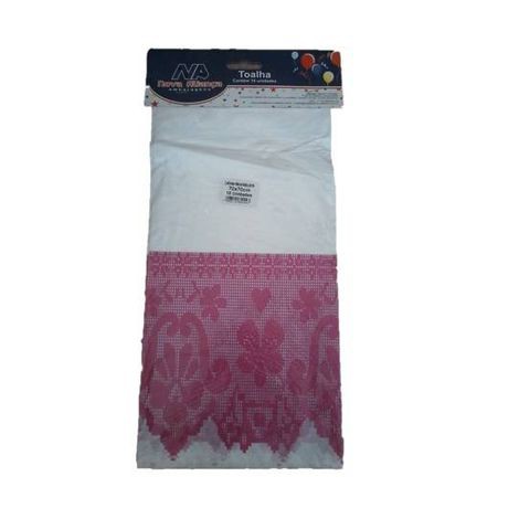 TOALHA MESA 70X70 LEITOSA DECORADA ROSA ESCURO PCT C/10 UND