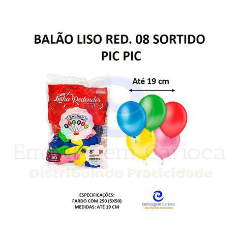 BALAO LISO RED. 08 SORTIDO PIC PIC FD 5X50