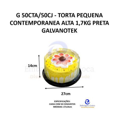 G 50CTA/50CJ - TORTA PEQUENA CONTEMPORANEA ALTA 1,7KG PRETA PET GALVANOTEK