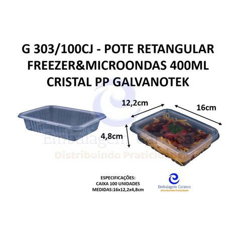 G 303/100CJ - POTE RETANGULAR FREEZER&MICROONDAS 400ML CRISTAL PP GALVANOTEK